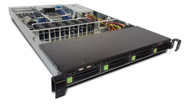 Серверная платформа Rikor 1U Server RP6104 noCPU(2)2nd GenScalable HS/TDP 150W/no DIMM(16)/HDD(4)LFF/4x1Gbe/1xFH/1xM.2 NWMe, 1xM.2 SATA /2x1200W/МИНПРОМТОРГ Реестр (6104.002.10)