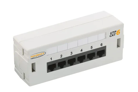 Патч-панель NikoMax NMC-WP06UE2-GY настенная, 6 портов, Кат.6, RJ45/8P8C, 110, T568A/B, неэкранированная, светло-серая