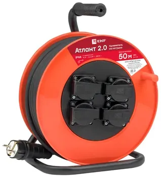 Удлинитель на катушке EKF UKA02-16-315-4-50-IP44 "Атлант 2.0" 4 гнезда 50м с заземлением ПВС 3*1,5 16А/3,5кВт IP44 PROxima