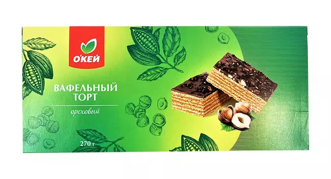 Торт вафельный ОКЕЙ ореховый 270г