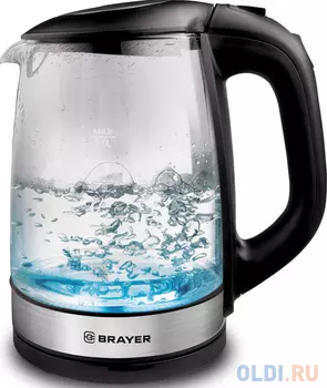 1040BR-BK Электрический чайник BRAYER Электрический чайник BRAYER, 2 л, стекл., черный.