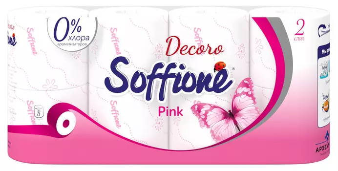 Туалетная бумага Soffione decoro pink 2сл 8 рул