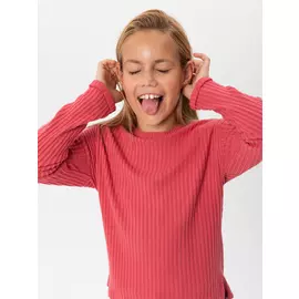 Трикотажный лонгслив в рубчик для девочек (бордовый, 128/ 8-9 YEARS)