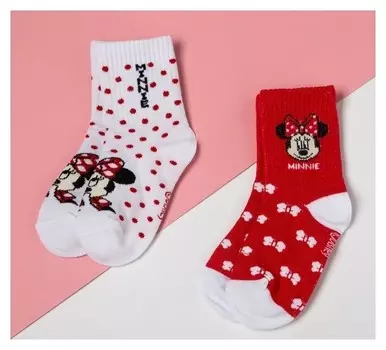 Набор носков "Minnie", минни маус 2 пары, красный/белый, 16-18 см
