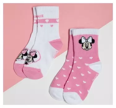 Набор носков "Minnie", минни маус, розовый/белый, 14-16 см