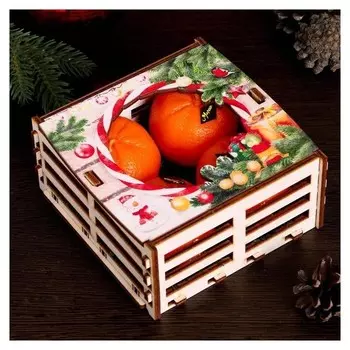 Набор новогодних свечей "Мандарины в ящике" 4 шт, 13,6×13,6×6,6 см