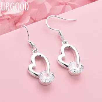 925 Sterling Silver AAA Zircon Heart Earrings Wedding Jewelry 3.20*1.30CM
