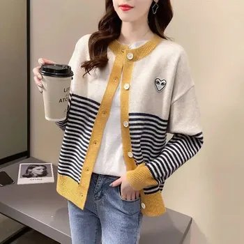 Женский трикотажный кардиган с круглым вырезом, размеры до 3XL