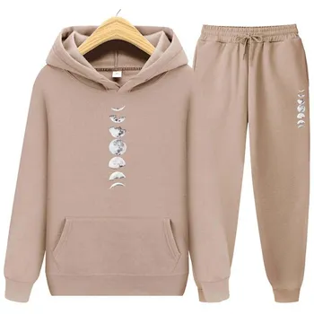 Мужские и женские толстовки с капюшоном Спортивные костюмы Jogger Модные толстовки с капюшоном Набор для мужчин и женщин Толстовка с принтом Луны Уличная одежда Спортивный костюм Свободные топы Верхняя одежда S