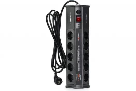 Сетевой фильтр CROWN CMPS-11, 10-розеток, 1xUSB, 1xUSB Type-C, 3 м, черный (CM000003665)