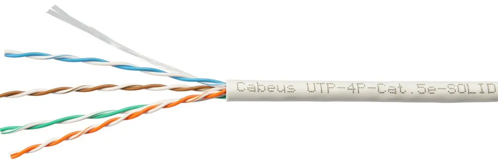 Кабель витая пара U/UTP 5e кат. 4 пары Cabeus UTP-4P-Cat.5e-SOLID-LSLTx-GY (24 AWG), одножильный, нг(А)-LSLTx, серый (305 м)