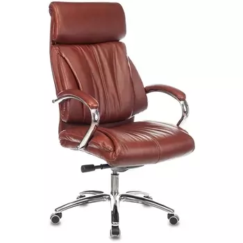 Кресло руководителя T-9904NSL светло-коричневый Leather Eichel кожа с подголов. крестовина металл хром Бюрократ 9904 T-9904NSL/CHOKOLATE