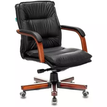Кресло руководителя Бюрократ T-9927WALNUT-LOW черный кожа низк.спин. крестовина металл/дерево