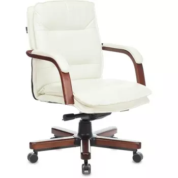 Кресло руководителя T-9927WALNUT-LOW слоновая кость кожа низк.спин. крестовина металл/дерево Бюрократ 9927 T-9927WALNUT-LOW/IV