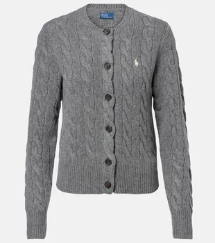 Кардиган из шерсти и кашемира с узором «косичка» Polo Ralph Lauren, Battalion Grey Heather