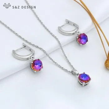Модные серьги цвета розового золота с круглыми кристаллами, серьги-подвески, ожерелье, комплекты ювелирных изделий для женщин, подарок для свадебной вечеринки