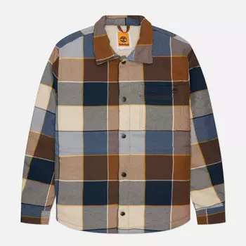 Мужская демисезонная куртка Timberland Sherpa Lined Plaid Overshirt, цвет коричневый, размер M