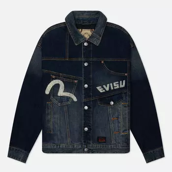 Мужская джинсовая куртка Evisu Evergreen Deconstructive Denim With Daicock Print, цвет синий, размер XXL