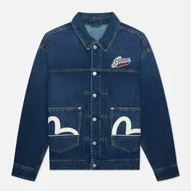 Мужская джинсовая куртка Evisu Heritage Printed Godhead Flag Daruma Embroidered, цвет синий, размер M