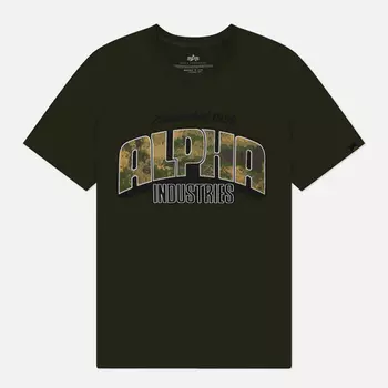 Мужская футболка Alpha Industries Camo Logo, цвет оливковый, размер S