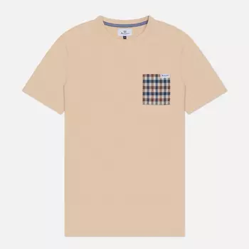 Мужская футболка Aquascutum Active Club Check Pocket, цвет бежевый, размер XXL