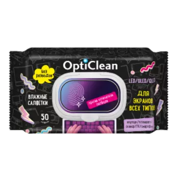 Влажные салфетки OptiClean, 50 шт, для ЖК и плазм TV