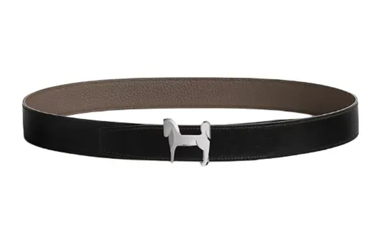 HERMES Ремень мужской из телячьей кожи, черный, ширина: 3,2 см