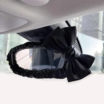 Модный жемчужный бант для салона автомобиля, чехол для зеркала заднего вида из кожи, аксессуары для украшения зеркала автомобиля для женщин и red bow