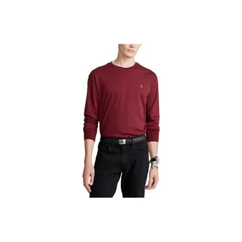 Polo Ralph Lauren Solid Logo Вышитый круглый вырез пуловер длинный рукав футболка мужские топы бордовый 710767629-011 S