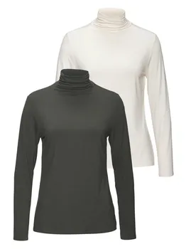 Футболка LASCANA Stehkragenshirt, цвет graugrn, creme
