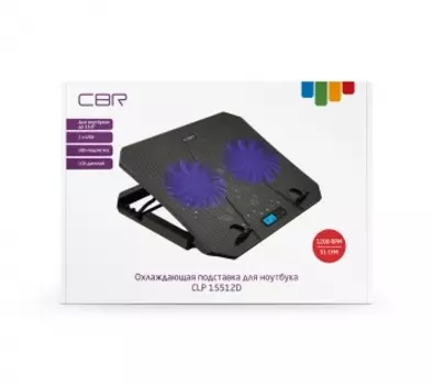 Охлаждающая подставка для ноутбука 15.6" CBR CLP 15512D, вентилятор: 2x110 mm, синяя подсветка, 2xUSB, металл, пластик, черный (CLP 15512D)