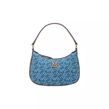PINKO Сумка Cotton With Leather Shoulder Bag, Handbag, Shoulder Bag Medium Size Women's Blue