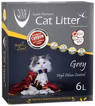 Van Cat Grey наполнитель комкующийся для туалета кошек с активированным углем без пыли коробка (5,1 кг)