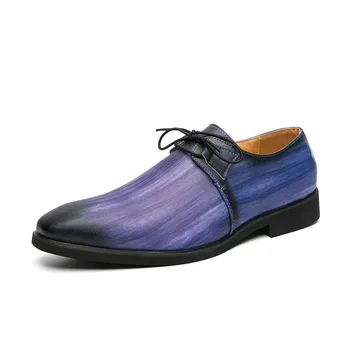 All-match Leather Men s Business Shoes New Pointed Toe Mens Shoes Casual Luxury Brand Male Prom Evening Long Dresses Footwear 38 синий