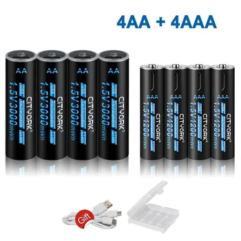 CITYORK 1,5 В USB литий-ионный аккумулятор AA + AAA AAA 1200 мВтч AA 3000 мВт литиевый аккумулятор 1,5 В AA AAA с USB-кабелем 2aaa