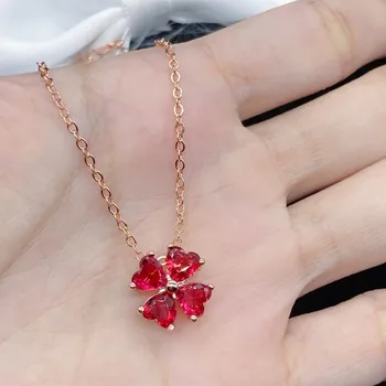BELLA BOX Lucky Four-leaf Clover Online Популярная прямая трансляция Новый продукт Моделирование Красный турмалин Гранат Роскошное модное ожерелье с подвеской для женщин золотой