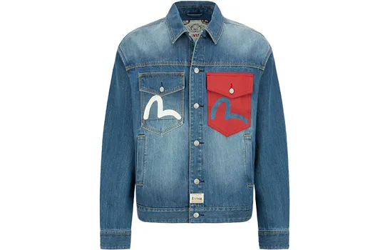 EVISU Мужская джинсовая куртка, джинсовая ткань