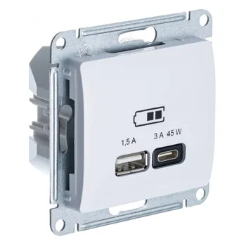 Розетка USB Systeme Electric GSL000129 Glossa А + тип-С 45Вт высокоскорост. зарядка QC, PD, механизм, белая