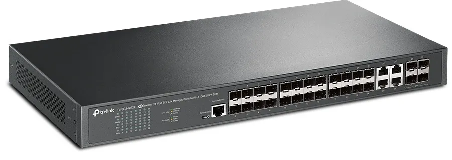 Коммутатор TP-LINK TL-SG3428XF JetStream L2+ Managed JetStream 20 гигабитных портов SFP, 4 порта SFP+ 10 Гбит/с и 4 комбинированных порта SFP/RJ45