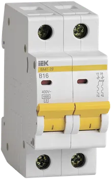 Выключатель автоматический IEK ВА47-29 двухполюсный (2P/2П) 16А B 4.5кА (MVA20-2-016-B)