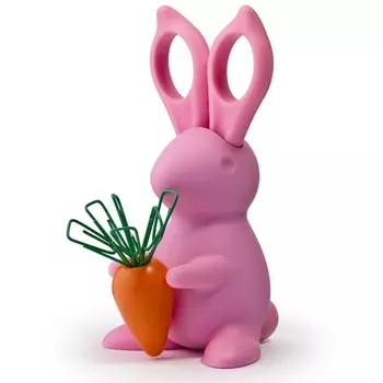 Набор ножницы и магнит со скрепками Qualy Bunny розовый