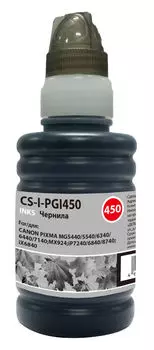 Чернила Cactus CS-I-PGI450, 100 мл, черный, совместимые, пигментные для Canon Pixma iP6840/iP7240/iP8740/iX6840/MG5440/MG5540