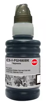 Чернила Cactus CS-I-PGI480BK, 100 мл, черный, совместимые для Canon Pixma TR7540/TR8540/TS6140/TS8140/TS9140