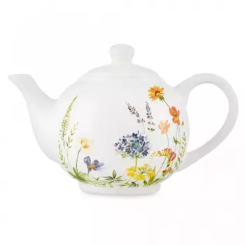 Чайник Decor de table Полевые цветы керамика, белый, 1 л