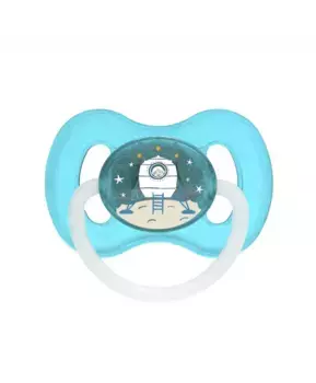 Canpol Babies Пустышка круглая латексная Space, 0-6 мес., цвет бирюзовый
