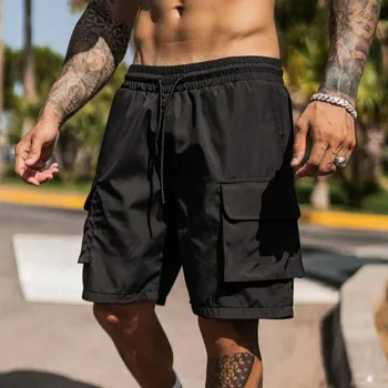 Мужские спортивные и повседневные шорты Muscle, летняя свободная рабочая одежда, быстросохнущие шорты с большими карманами и пятью точками S светло-серый