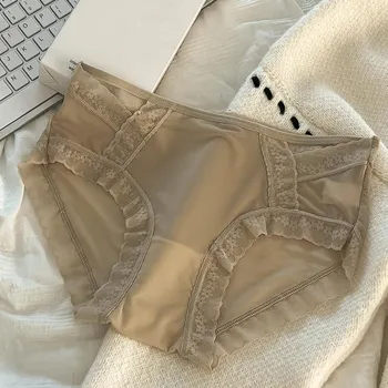 Сексуальные трусы Pure Desire Hollow Lace Нижнее белье для женщин Легкие дышащие хлопковые трусики с треугольными чашечками и поясом на бедрах Быстросохнущие трусики-треугольники M белый