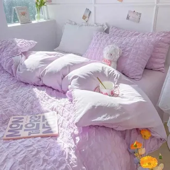 Комплект постельного белья Princess French Style Wash Cotton Solid Color Seersucker Summer Soft 2024New Комплект постельного белья Комплект одеяла 150 x 200 4pcs