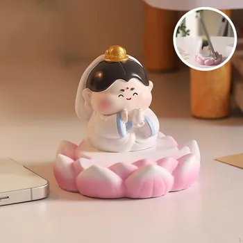 Китайская статуэтка божества держатель для телефона из смолы декоративный элемент для рабочего стола автомобиля спальни зелёный