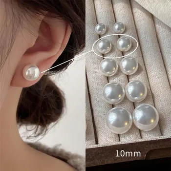 925 Sterling Silver Vintage Pearl Earrings Minimalist Dainty Stud Earrings Elegant Jewelry Gift for Women Classic Retro Pearl Earrings 10mm/pair белый